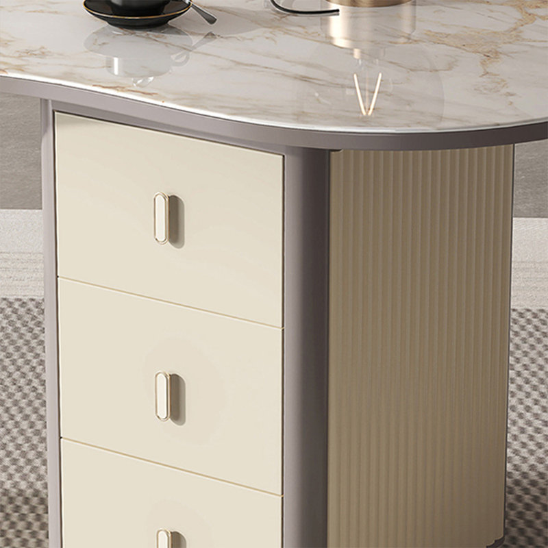 Bureau en bois manufacturé courbé blanc avec 3 tiroirs, H 29,53 po x l 70,87 po x P 29,53 po