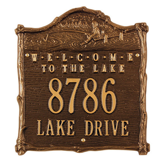 Plaque d'adresse murale sur 4 lignes Fisherboy, Cuivre antique, Oui