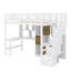 Lit surélevé simple en bois avec bureau intégré, éclairage à DEL, tablettes de rangement, armoires-592811944
