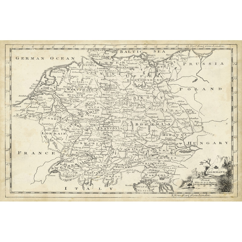 Map Of Germany by T. Jeffreys - Wrapped Canvas Print, 30cm H x 46cm W