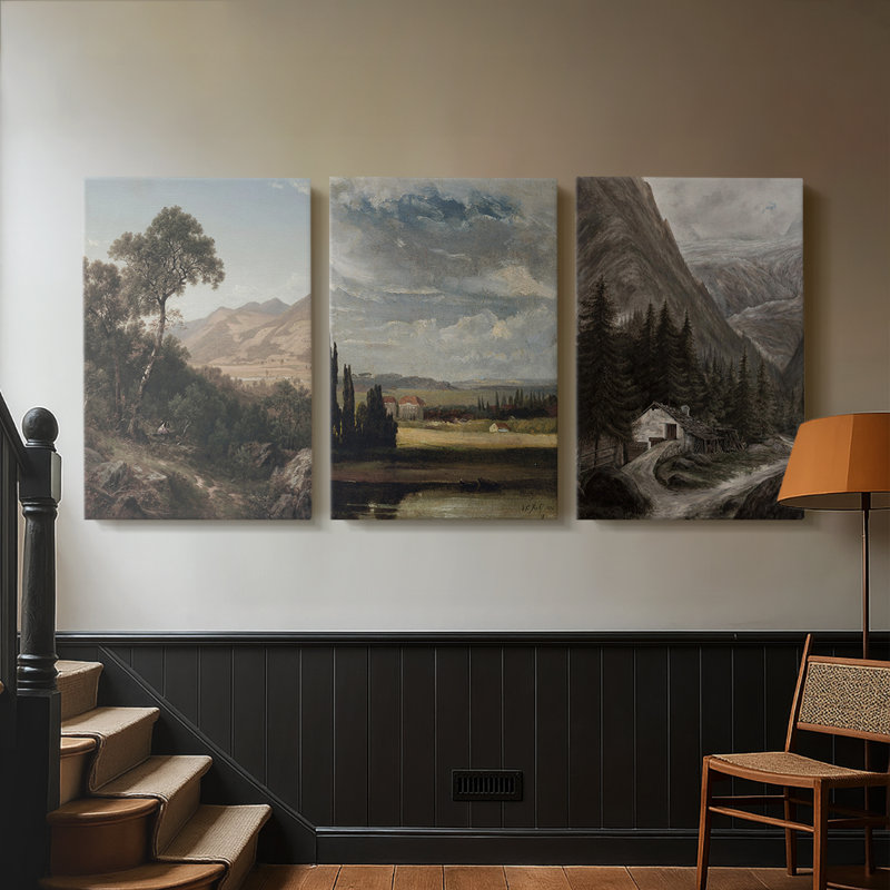 Paysage rétro Cxxxvi - Toile tendue sur mesure - 3 pièces, H 12 po x l 24 po