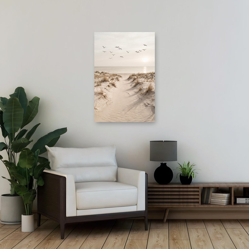 Peaceful Sandy Path Peaceful Serene Tranquil Bird Coastal Wall Art Print 1 Piece Wrapped Canvas Wall Art