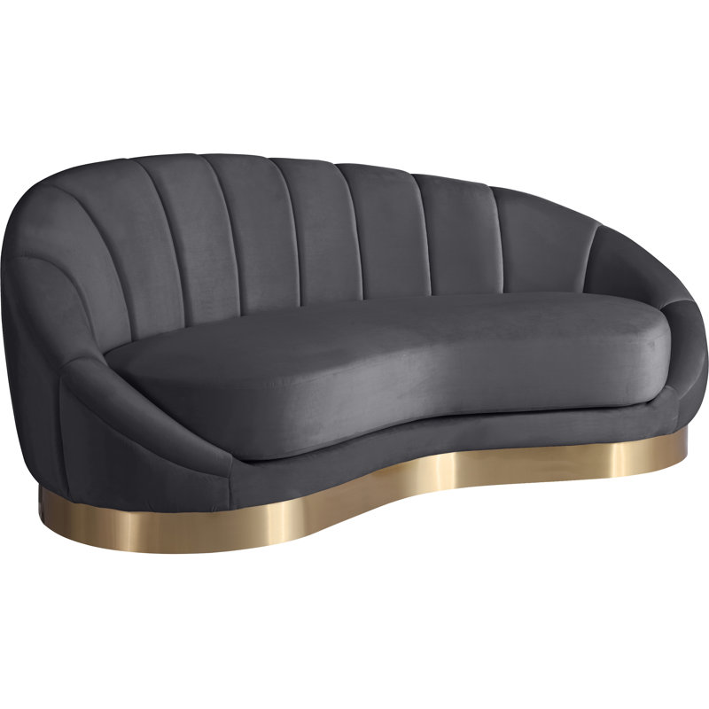 Causeuse courbée en velours 79 po Shelly, Velours gris