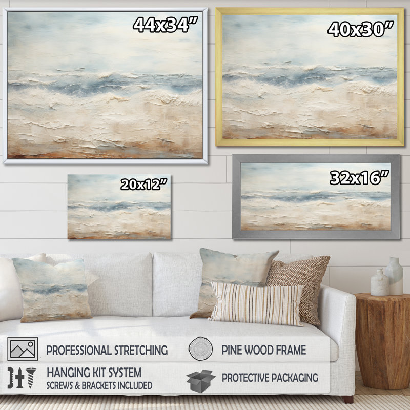 Modern Coastal Beige and Gray River Framed Canvas Print