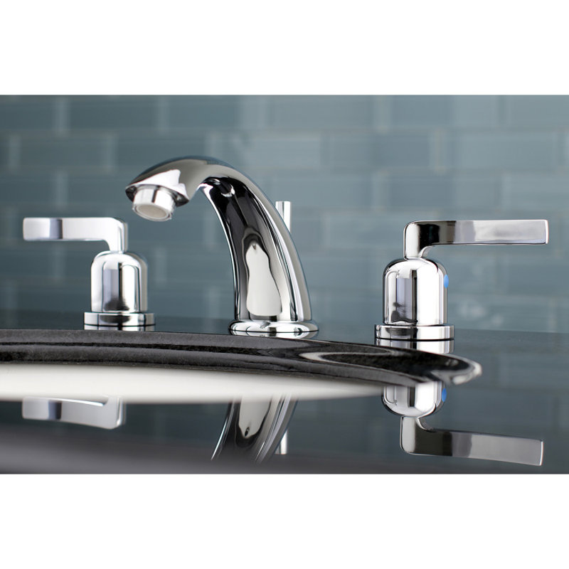 Kingston Brass Centurion Two-Handle 3-Hole Deck Mount Widespread Bathroom Faucet with Retail Pop-Up Drain, Polished Chrome