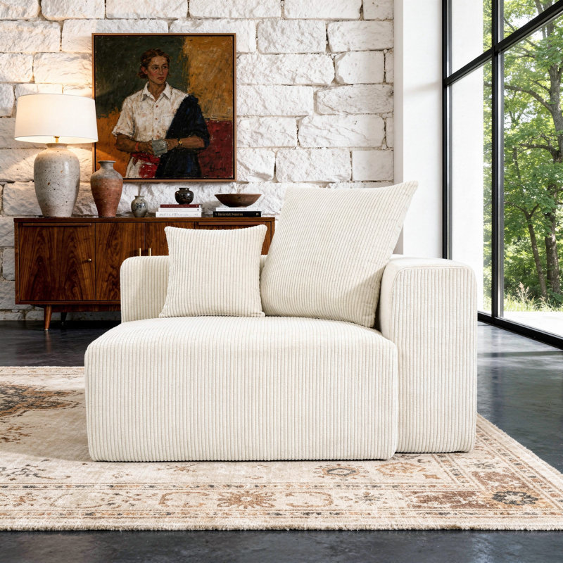 Méridienne rembourrée en velours côtelé avec coussin, Beige