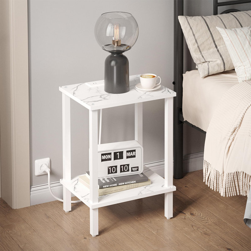 End Table with Charging Station, Marble White