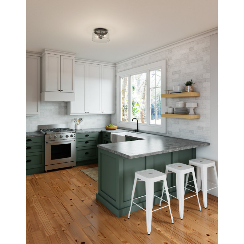 Hartland 2 -Light 11.5" Flush Mount Drum Light with Seeded Glass Shade, Noble Bronze