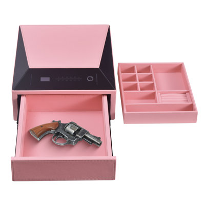 Biometric Fingerprint safe, Slide-Away Handgun Safe for Pistols, Leather Wrapped Jewelry Storage Safe, Drawer Safe for Home and Vehicle -1 Drawer