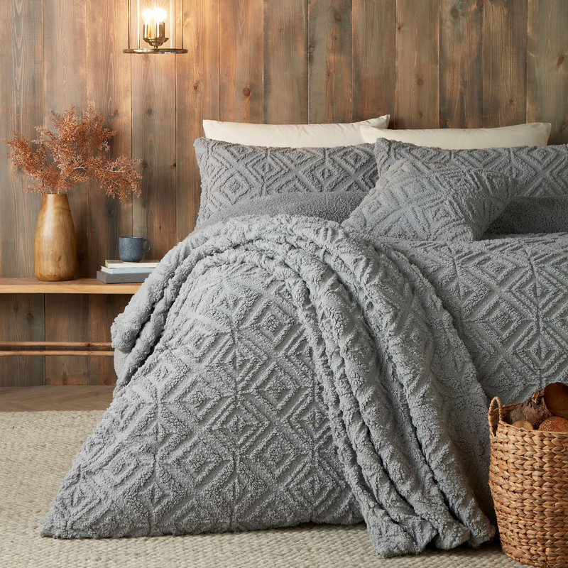 Geo Fleece Square Throw Cushion With Filling, Grey