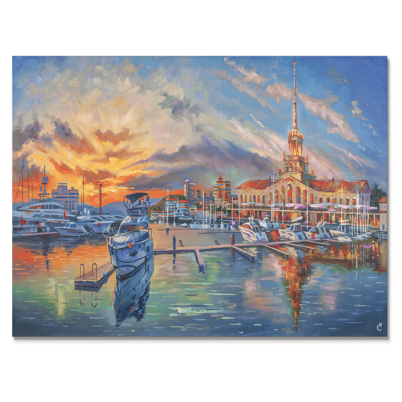 «Evening In The Seaport», reproduction sur toile, Toile tendue, H 34 po x l 44 po
