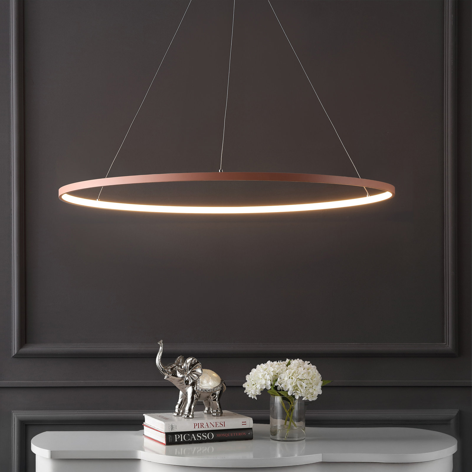 Odin Single Light Dimmable LED Pendant, 0.75" H x 34.88" W x 34.88" D, Matte Pink