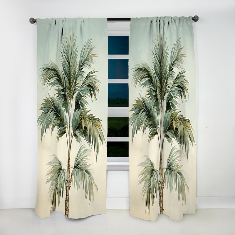 Gurgen Minimalism Palm Tree Solitude IV - Traditional Velvet Curtain - Room Darkening - 1 Panel, 52" W x 120" L