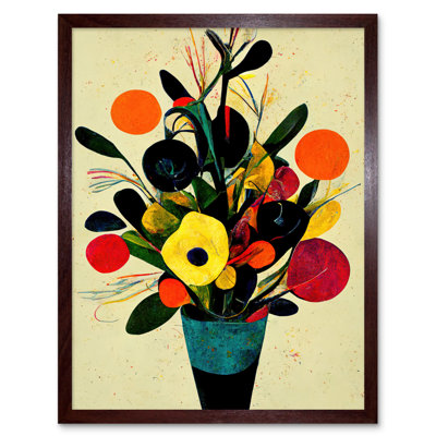 Autumnal Flower Bouquet Vase Midcentury Abstract - Painting