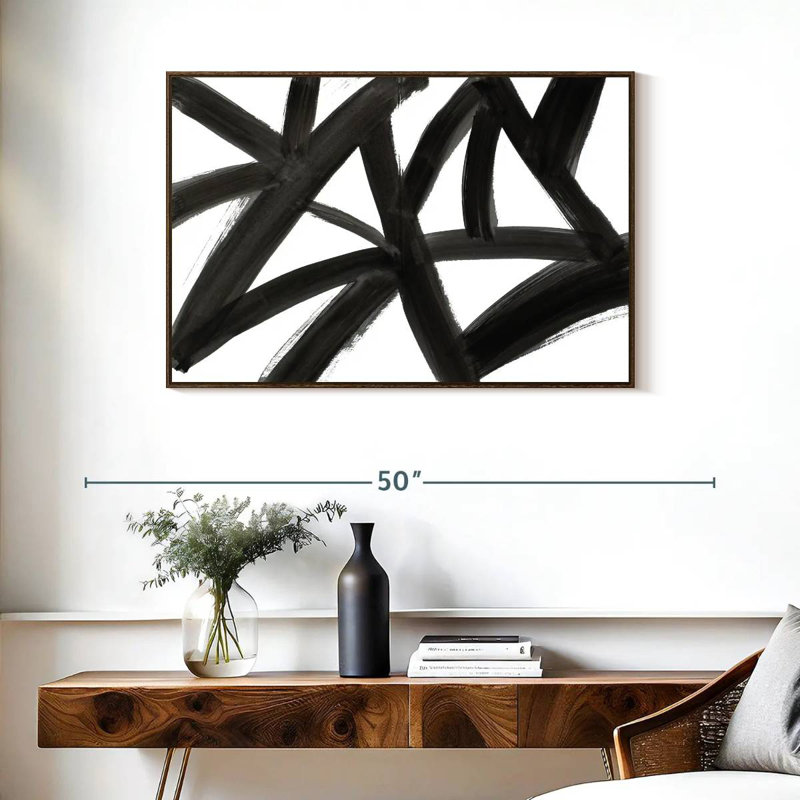Abstrait de routes noires, 37 po x 25 po, Cadre flottant noyer