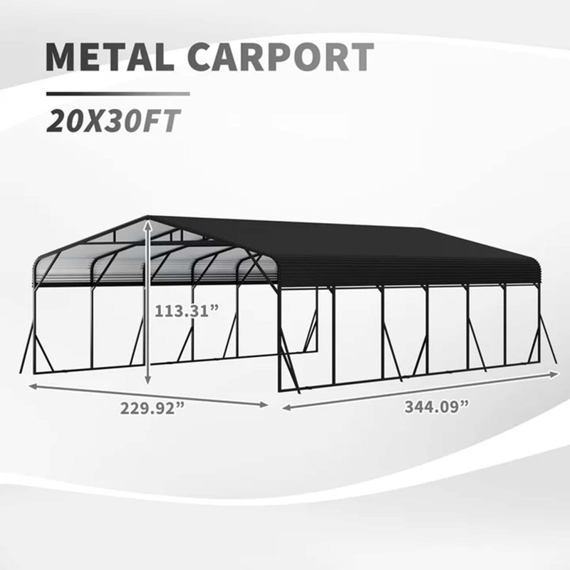 20' X 30' Heavy Duty Metal Carport Canopy With Galvanized Steel Roof And Reinforced Frame For Vehicles