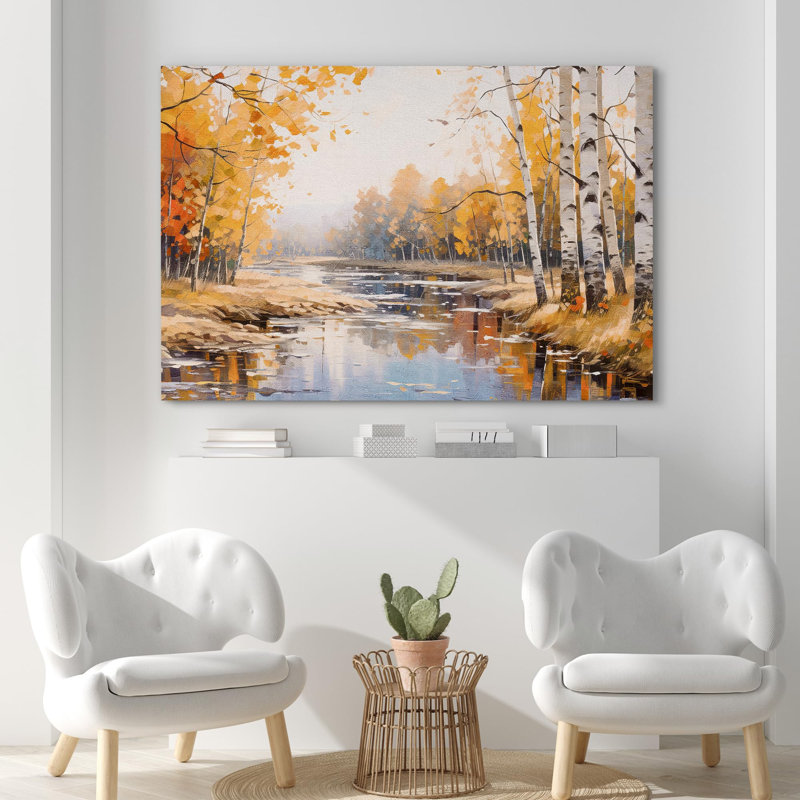 Forêt, rivière, automne, nature, désert, réalisme, décor, paysage, bois, décor, calme, Toile tendue, H 12 po x l 18 po
