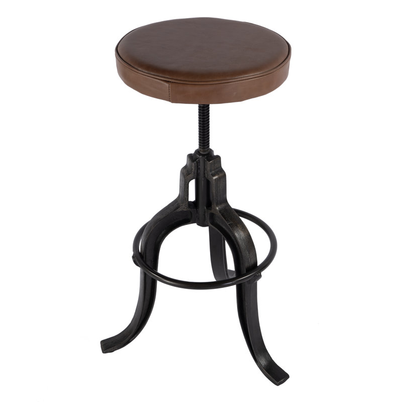 Knight 22 in. - 29 in. Adjustable Seat Height Leather and Iron Bar Stool