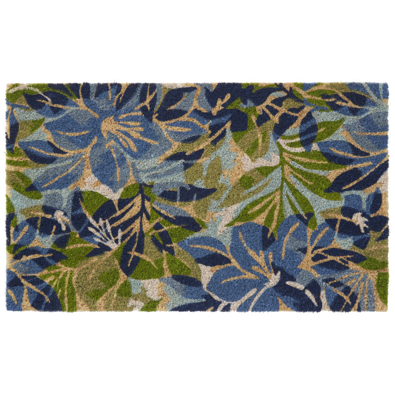 Hibiscus Blue Outdoor Doormat, Blue