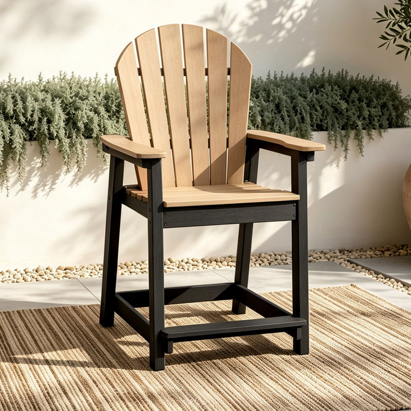 Outdoor HDPE Adirondack Chair, Patio Bar Stool, Black/Brown