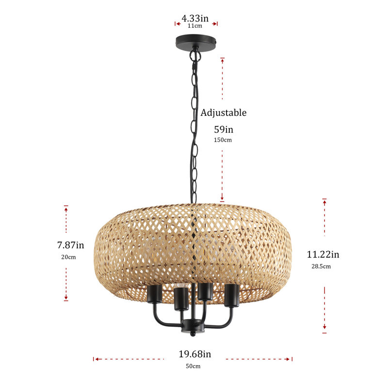 Luminaire suspendu rond en fer 4 lumières