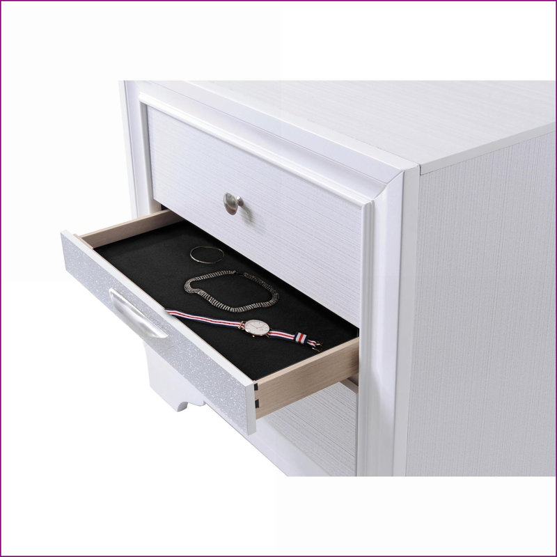 Table de chevet blanche avec 2 tiroirs et rangement pour bijoux Naima, Blanc