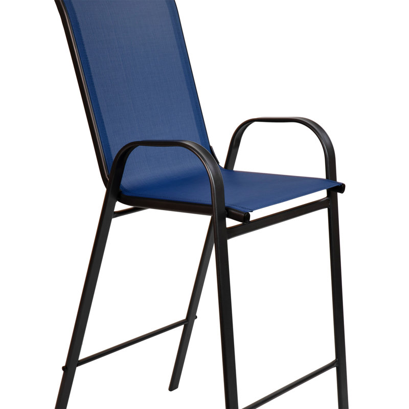 Navy Flex Comfort Sling Outdoor Patio Barstools with Metal Frame, Set of 4