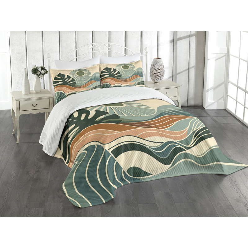 King Size Evergreen Pale Seafoam Quilted Bedspread Set