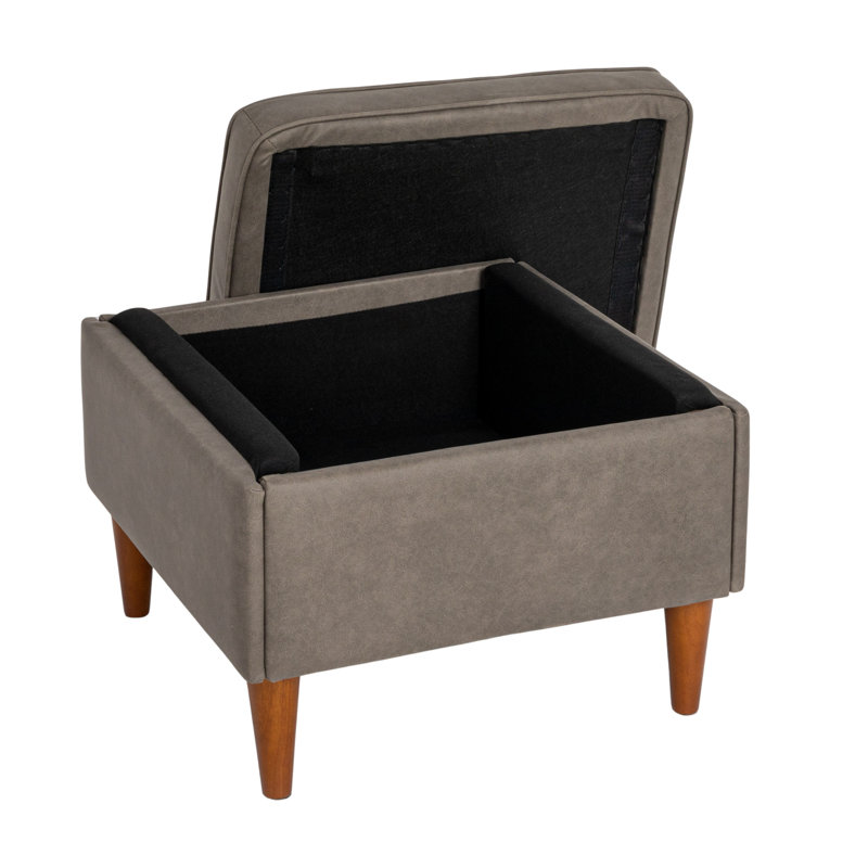 Atley 23.75" Wide Vegan Leather Square Storage Ottoman, Gray Faux Leather