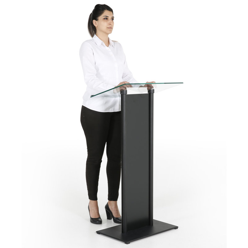 Black Aluminum and Tempered Glass Floor Standing Podium