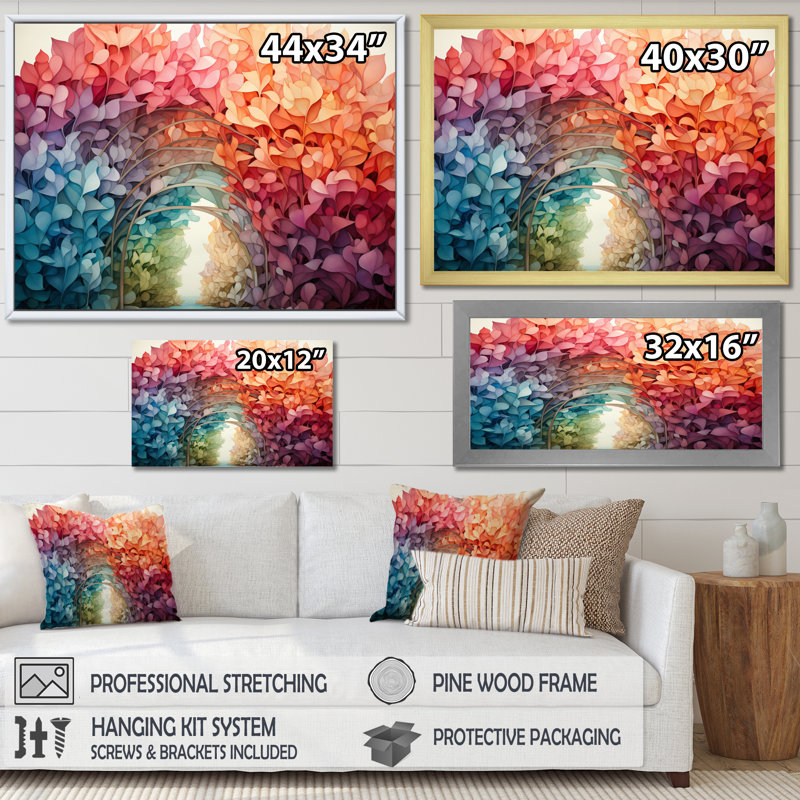 «Abstract Colorful Rainbow Arch I», reproduction d'art sur toile, H 24 po x l 32 po x P 1 po, Cadre flottant doré