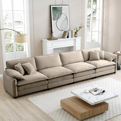 Corduroy Sofa,Modern Upholstered 4 Seater Corduroy Fabric Sofa,Office Living Room Apartment Comfortable Sofa, Easy To Assemble With 2 Arm Pillows And 4 Throw Pillows