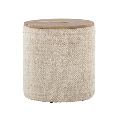 Laine tissée à la main contemporaine beige et bois de manguier avec couvercle amovible, largeur de 16,54 po, profondeur, hauteur de 17 po, poids de 15 lb, utilisation intérieure seulement, limite de poids de 250 lb, rangement sans couvercle