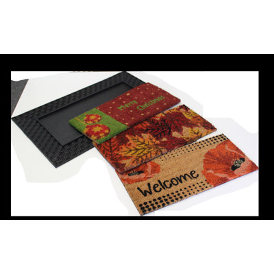 18" X 30" Brown Rubber and Coir Seasonal Outdoor Door Mat With Inserts