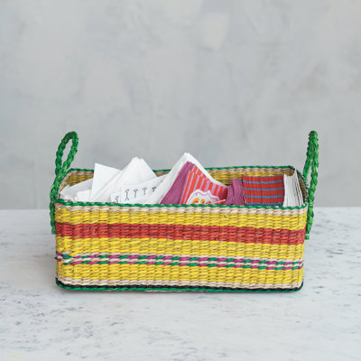 Hand-Woven Seagrass Basket with Stripes