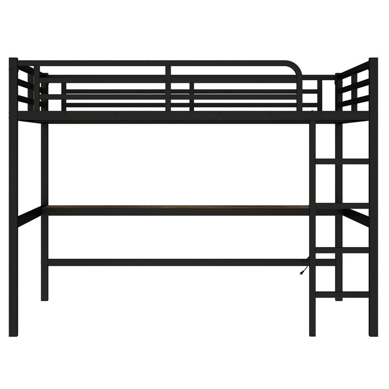 Metal Queen Size Loft Bed with Power Outlet and LED Lighted, Space-Saving, Noise Reduced