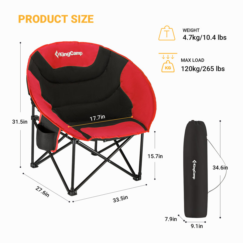 Chaise longue de camping pliable avec rangement pour porte-gobelets Kingcamp, Noir / rouge