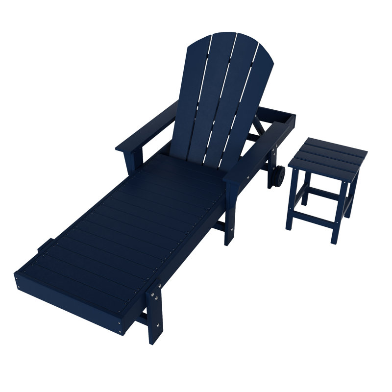 Chaise longue simple inclinable avec table Laguna, Bleu marine
