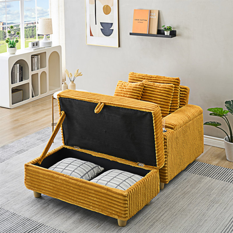 Canapé simple avec coussin et repose-pieds, Orange