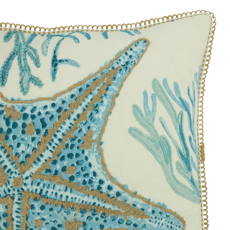 Aqua Blue Starfish Cotton Square Throw Pillow