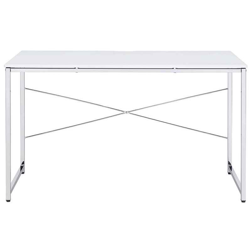 Tennos Writing Desk, White & Chrome Finish
