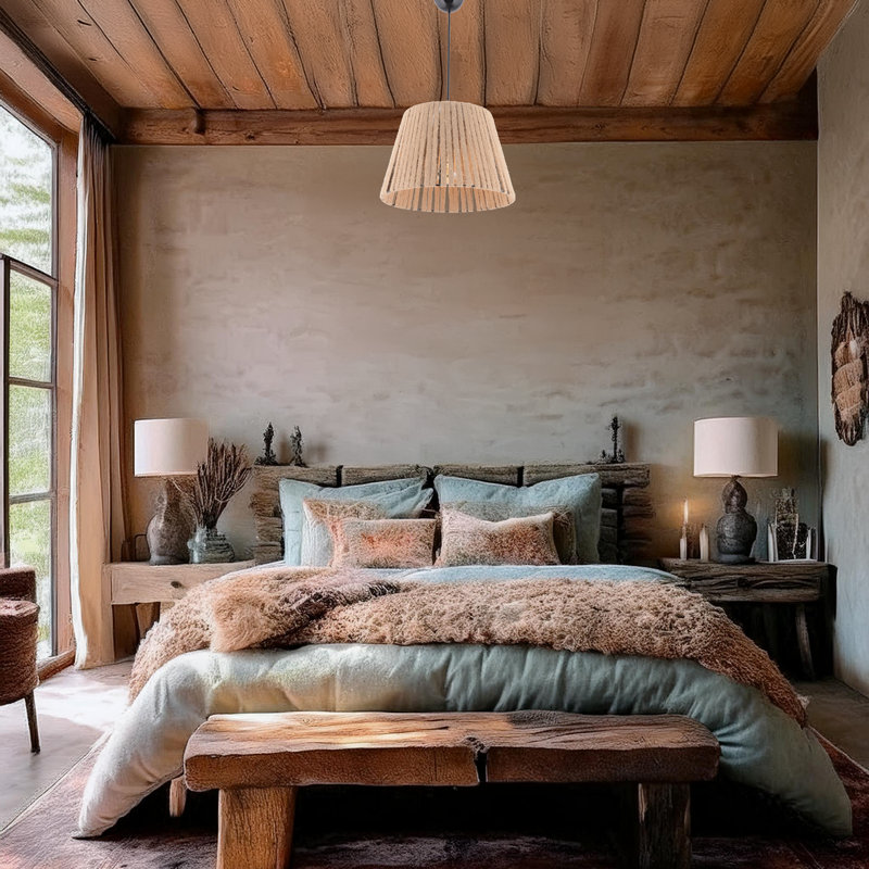 Lustre ajustable en métal avec capuchon en jute