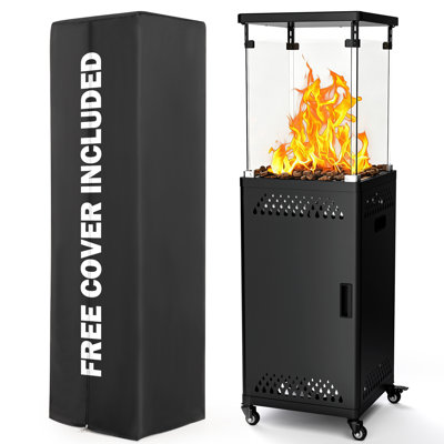 Chauffe-terrasse au propane noir sur roulettes 50000 BTU