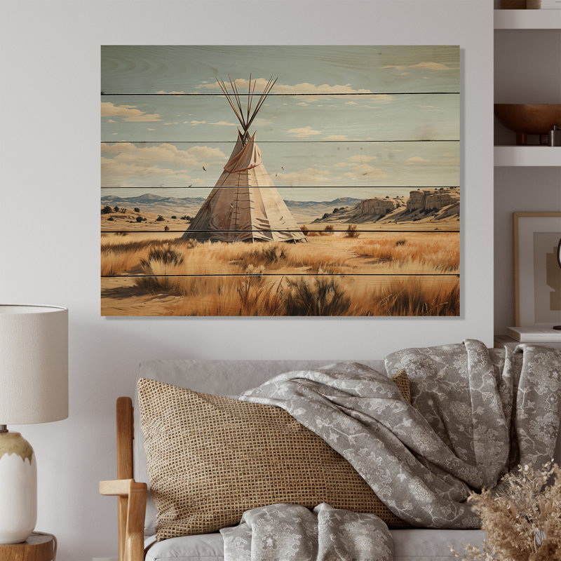 " Beige Native Tipi Whispers Of Spirit ", 10" H x 20" W x 0.78" D