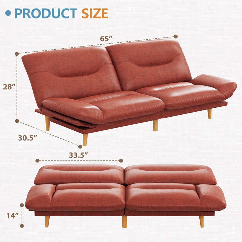 FUTON Sofa With Adjustable Sides And Back, Brown