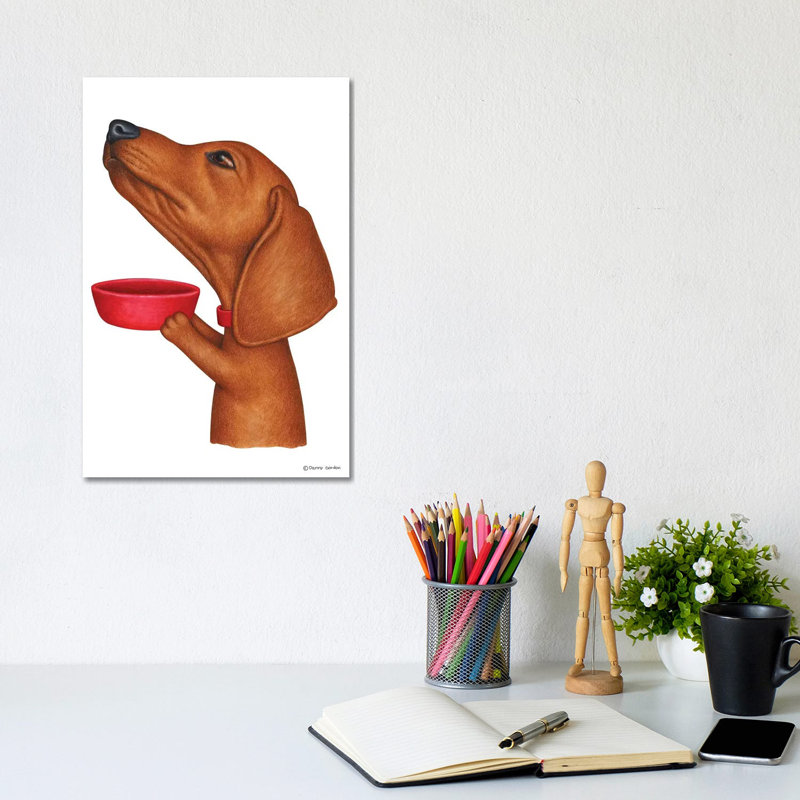 Dachshund Fill The Bowl Please by Danny Gordon - Wrapped Canvas Print