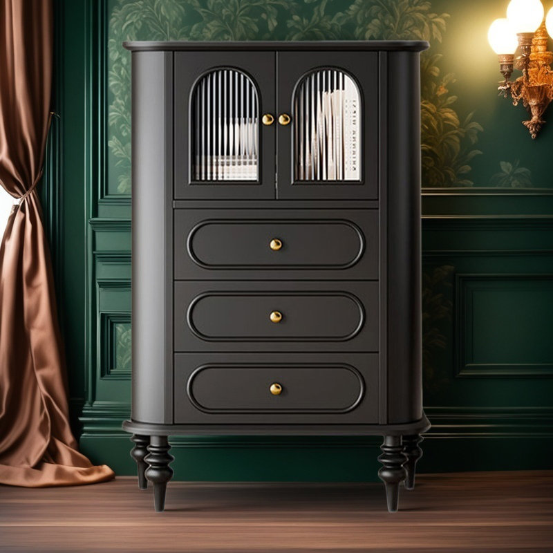 Armoire d'appoint en bois avec tiroirs et portes, Noir
