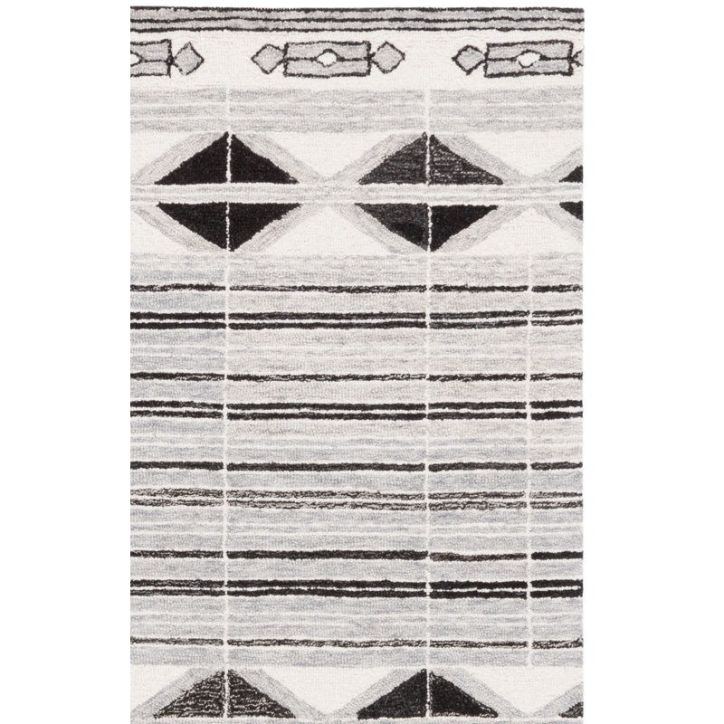 Sudip Hand Tufted Wool/Cotton Geometric Rug in Gray/Ivory, Runner 2'3" x 8'