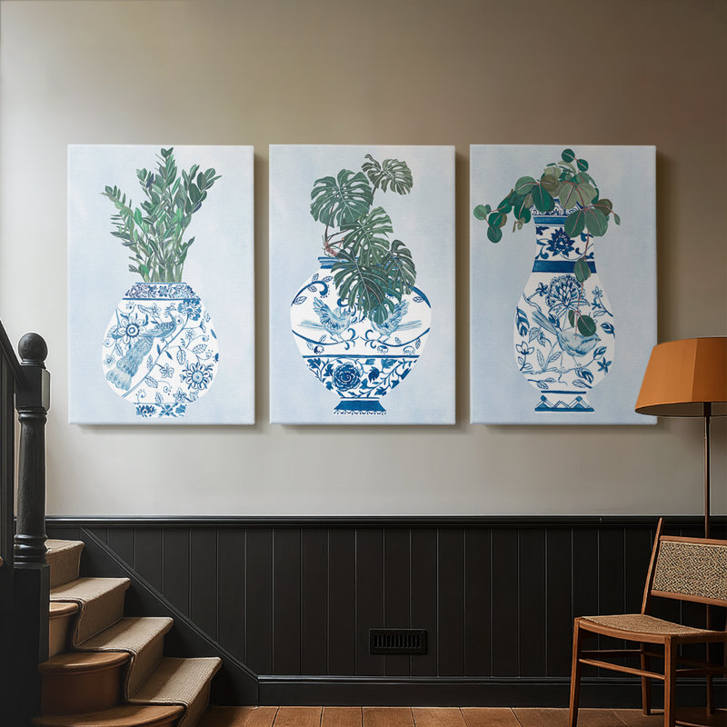 Vase au clair de lune I - Toile tendue avec châssis sur mesure - 3 pièces, H 12 po x l 24 po