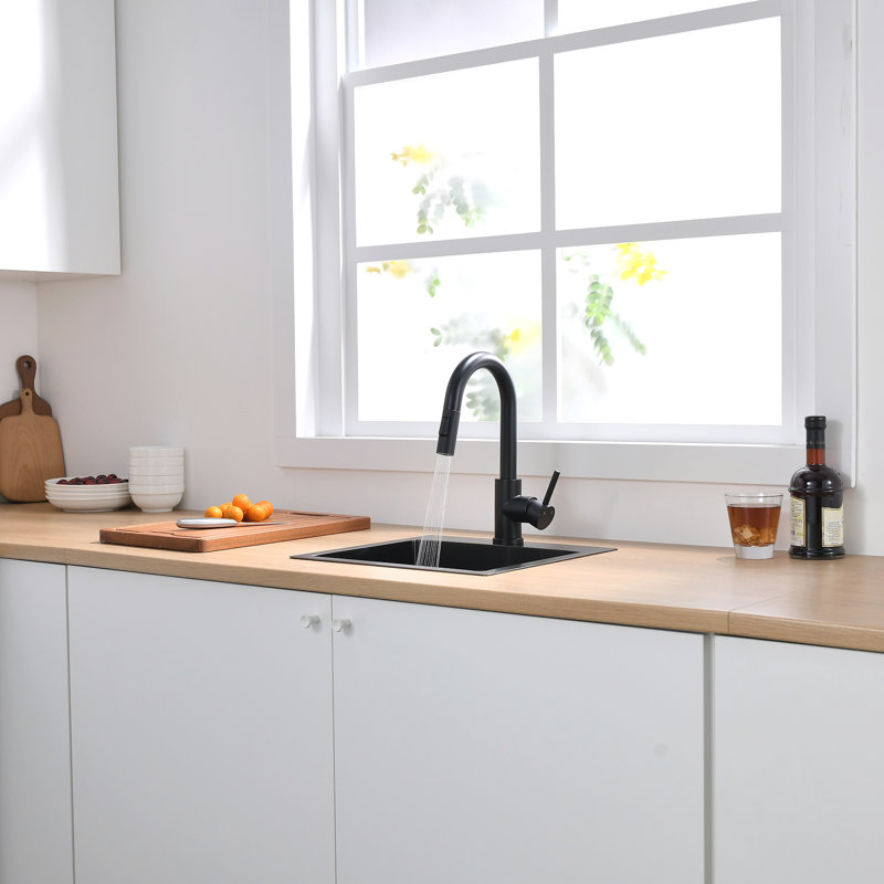 Robinet de cuisine extractible à poignée simple avec douchette latérale, Noir mat